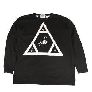 UNIF Triangle Graphic Knit Sweater Womens Large Black Crewneck Streetwear Occult